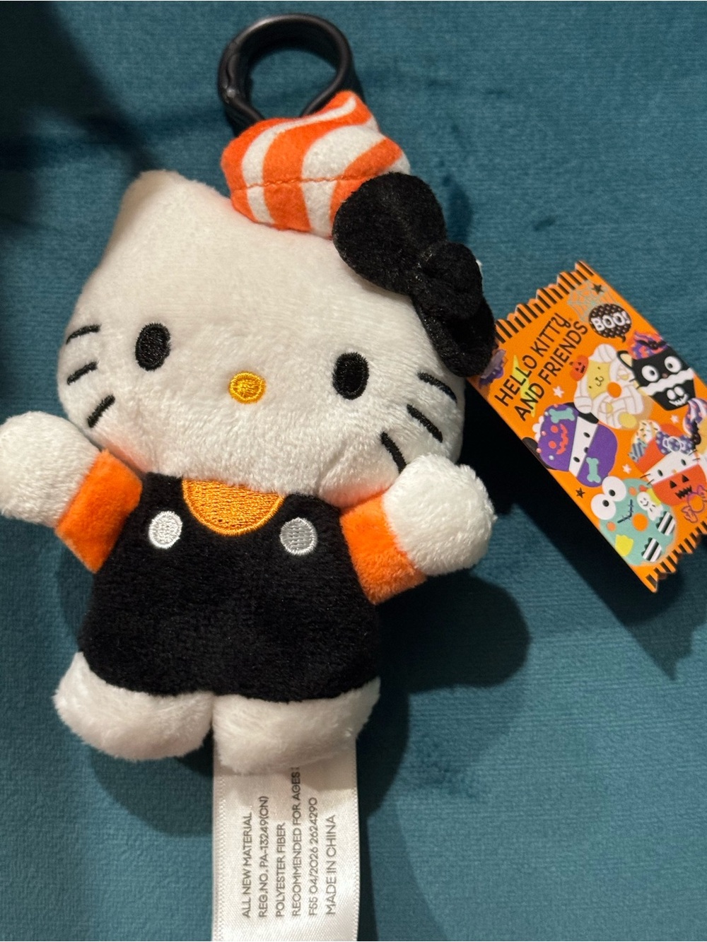 Sanrio Hello Kitty Plush Keychain - White, Black & Orange Outfit